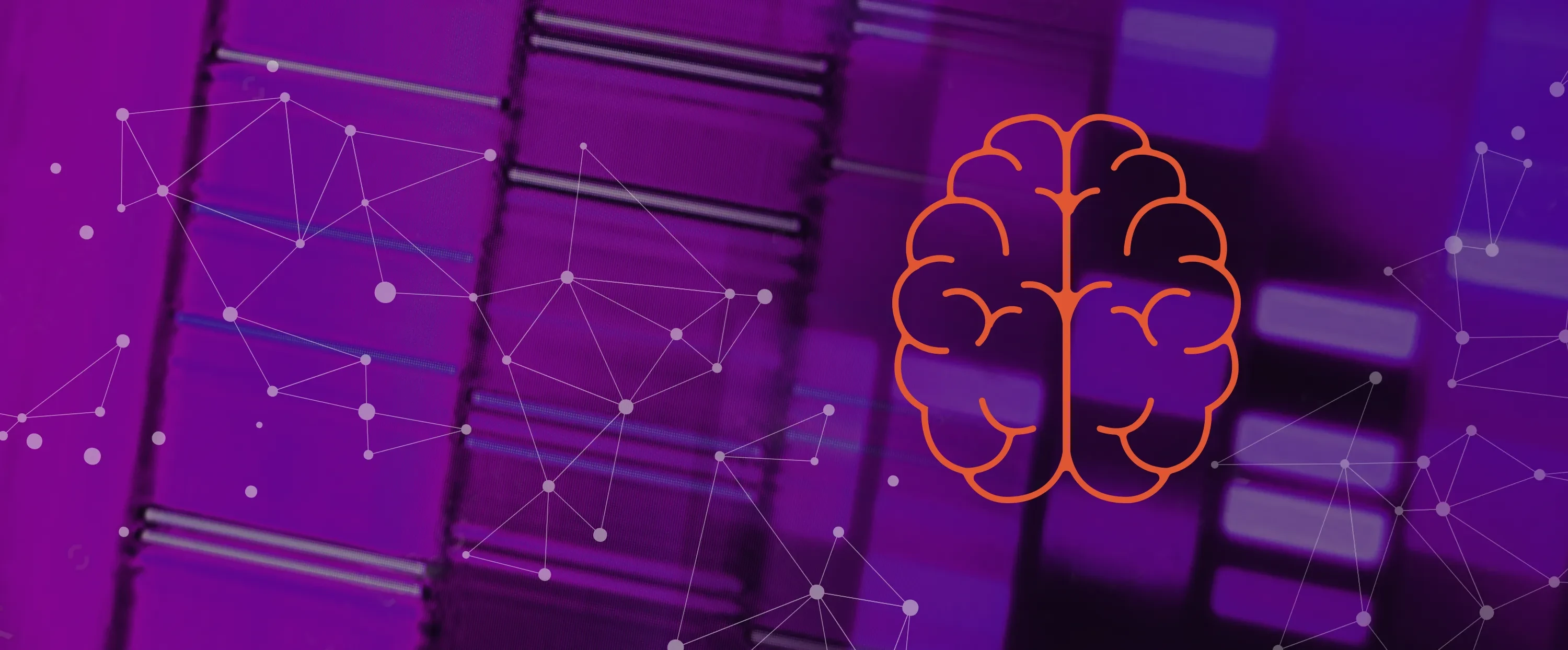 Brain outline illustration placed over an image of a DNA sequence